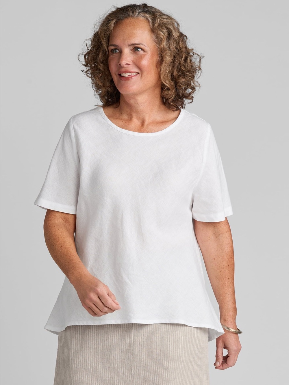 FLAX Bias Tee Linen T Shirt white/cream size Medium